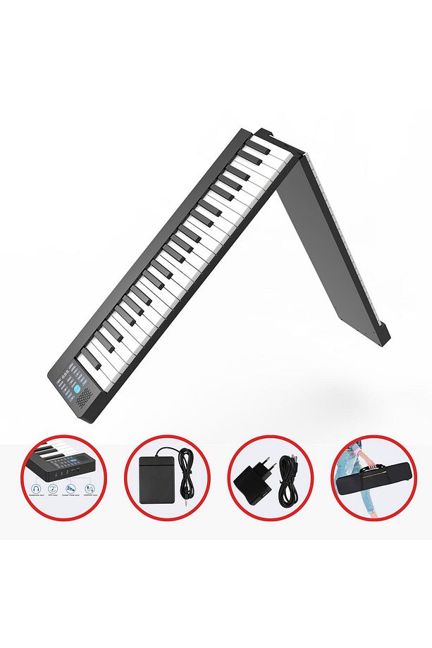 Jdp-8800 Katlanabilir Tuş Hassasiyetli Bluetooth Şarjlı Piyano - Siyah - 1