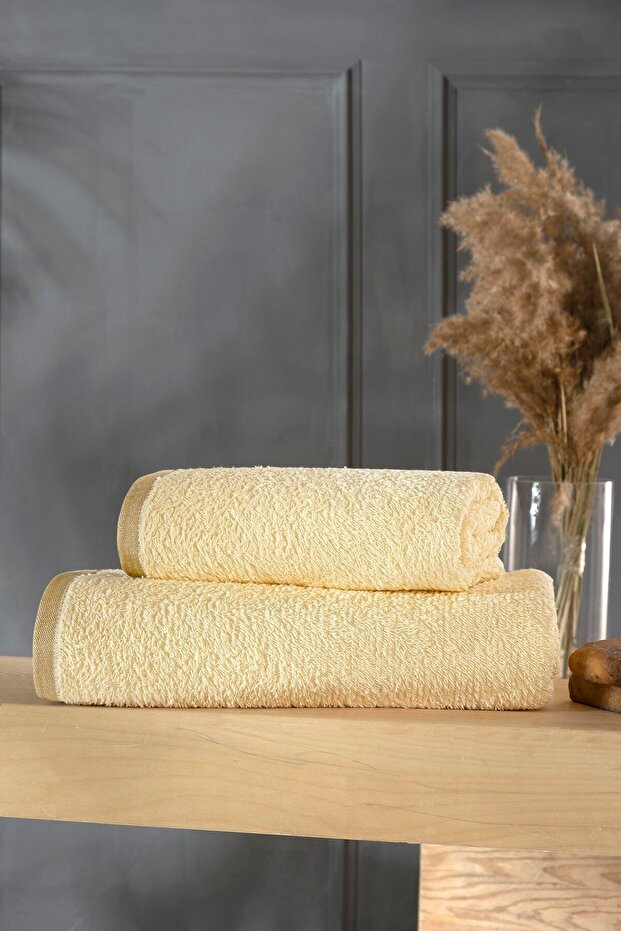 Rosa 100% Cotton 2-Piece Bath Towel Set | Yellow | 50X90, 70X130 cm | Quick Drying, Soft Comfort