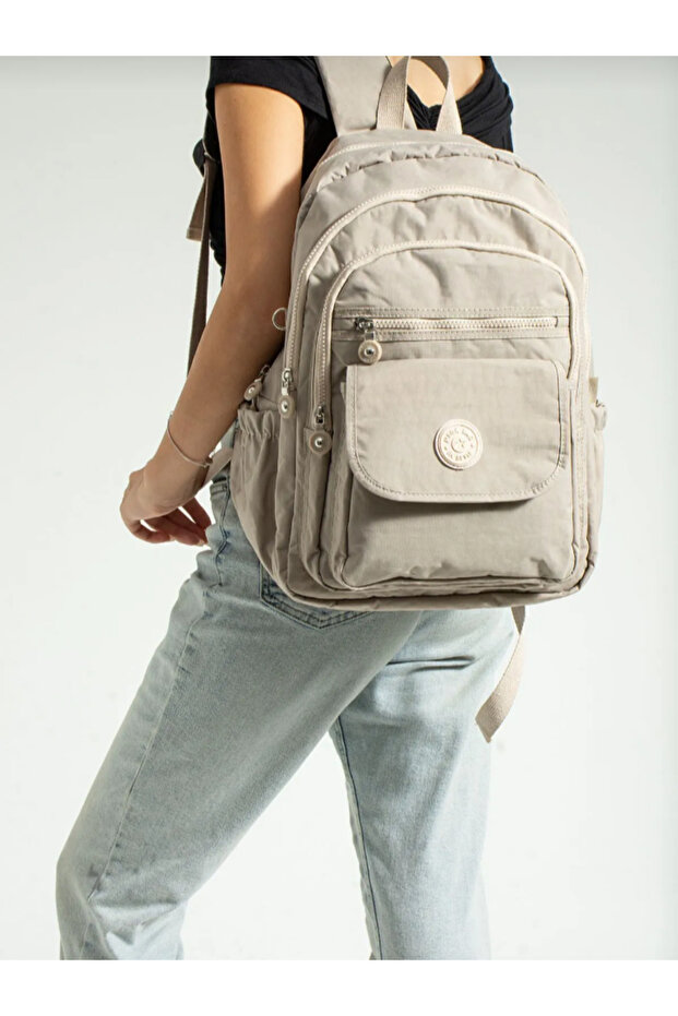 Mega Beige Multi-Compartment Backpack Suitable for School and Daily Use - 1