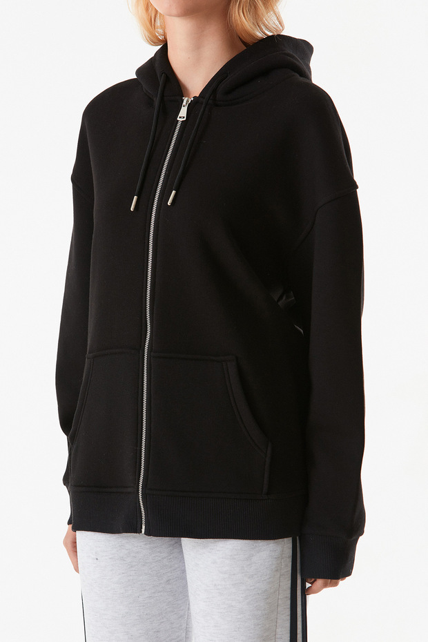 Basic Fermuarlı Kapüşonlu Oversize Sweatshirt - 7