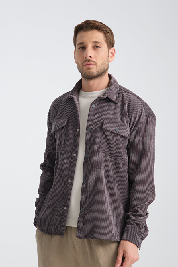 Haven Erkek Oversize Kalın Kadife Gömlek - 1