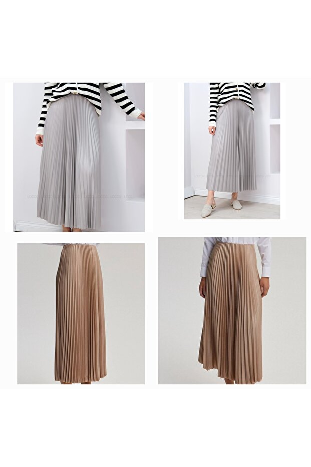 Set of 2 Unlined Skirts - Grey Beige and Mink Color - 2 Skirts Come Together - 1