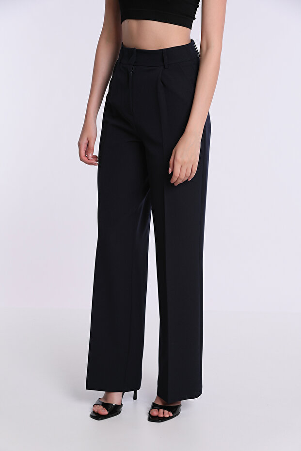 Pileli Polyester Elastan Kumaş Pantalon - 2