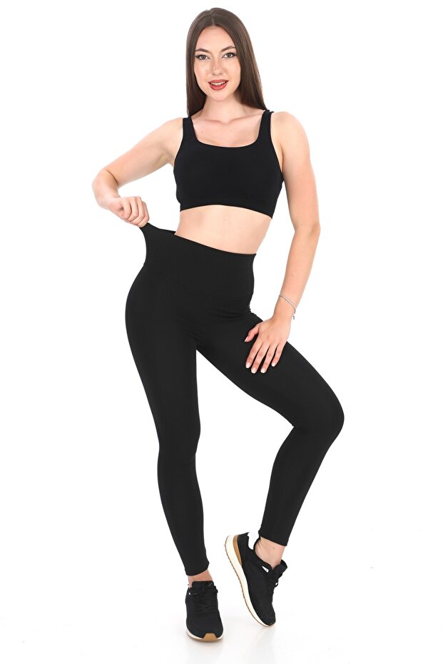 Women's Black High Waist Lycra Stretchy Raised Leggings