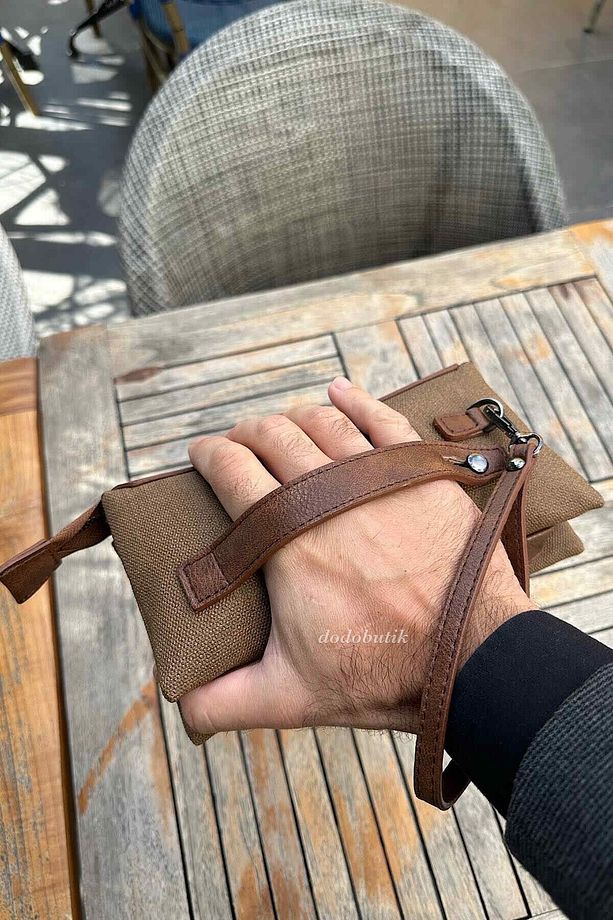 Üst Kalite Erkek Taba Canvas El Ve Bilek Çantası - 4