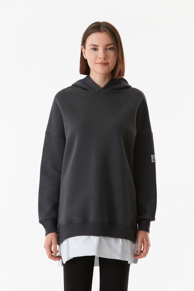 Basic Kapüşonlu Oversize Sweatshirt - 8
