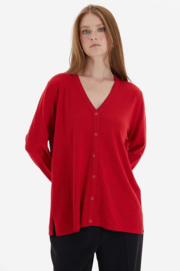 Taşlı Hırka KIRMIZI - 3