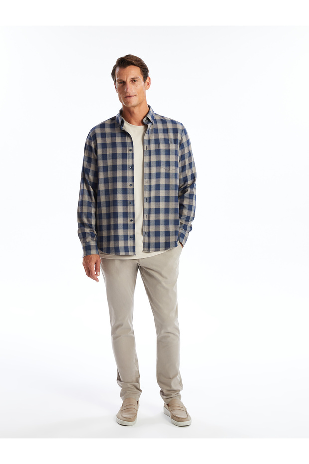 Regular Fit Uzun Kollu Ekose Gabardin Erkek Gömlek - 2