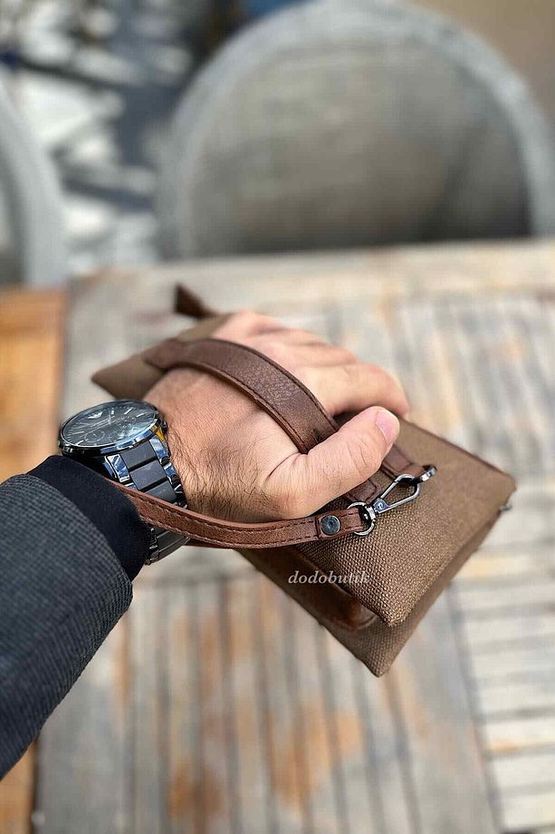 Üst Kalite Erkek Taba Canvas El Ve Bilek Çantası - 5