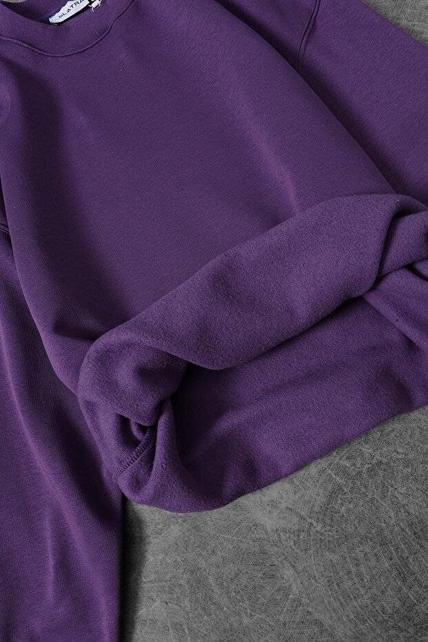 Erkek Mor Basic Bisiklet Yaka Oversize Sweatshirt - 3
