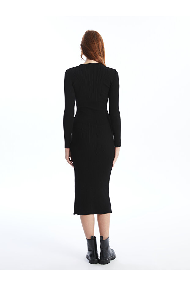 Bisiklet Yaka Kadın Triko Elbise - 4