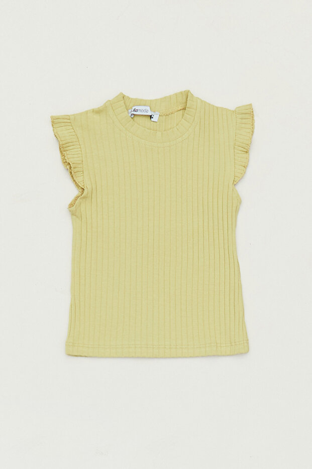 Corded Fabric Sleeve Ruffled Girl's T-shirt