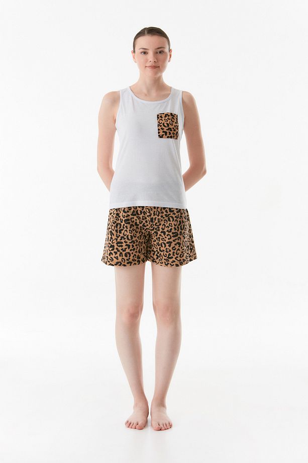 Leopar Desenli Şortlu Pijama Takımı - 5