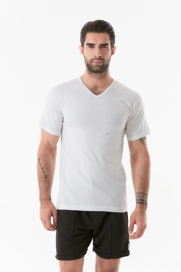 Basic 2 Li V Yaka Tişört - 4