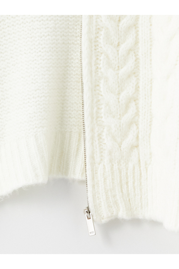 Dik Yaka Kendinden Desenli Uzun Kollu Kadın Triko Hırka - 3