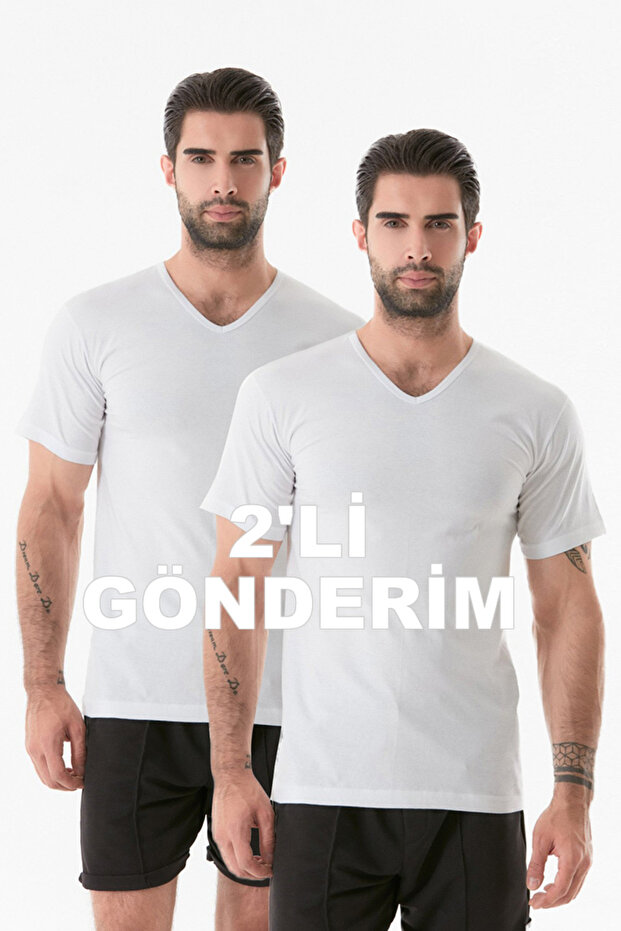 Basic 2 Li V Yaka Tişört - 1