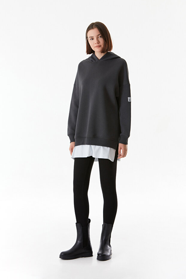 Basic Kapüşonlu Oversize Sweatshirt - 3