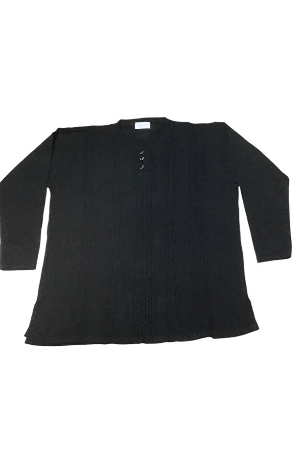 Women's V-Neck Button Detail Thick Knitwear Mother Bluz