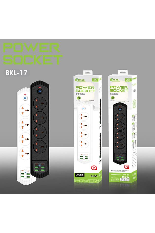 Aşırı yük koruması evrensel 4AC çıkışları, 2 tip-c şarj ile çoklu USB güç soketi priz - 1