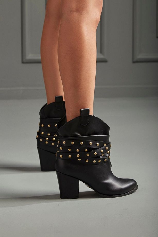 Dungeon Körüklü Ve Akseuarlı Siyah Mat 8 Cm Kadın Bot & Bootie, Topuklu Ayakkabı - 1