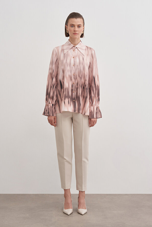 بلوزة منقوشة بياقة متوافقة - 2