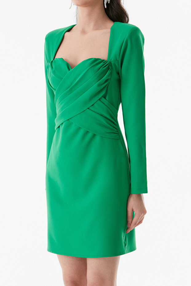 Basic Kalp Yaka Elbise - 6