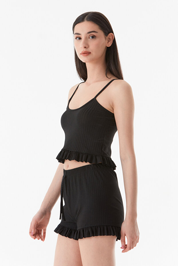 Basic Askılı Fırfırlı Şortlu Takım - 2