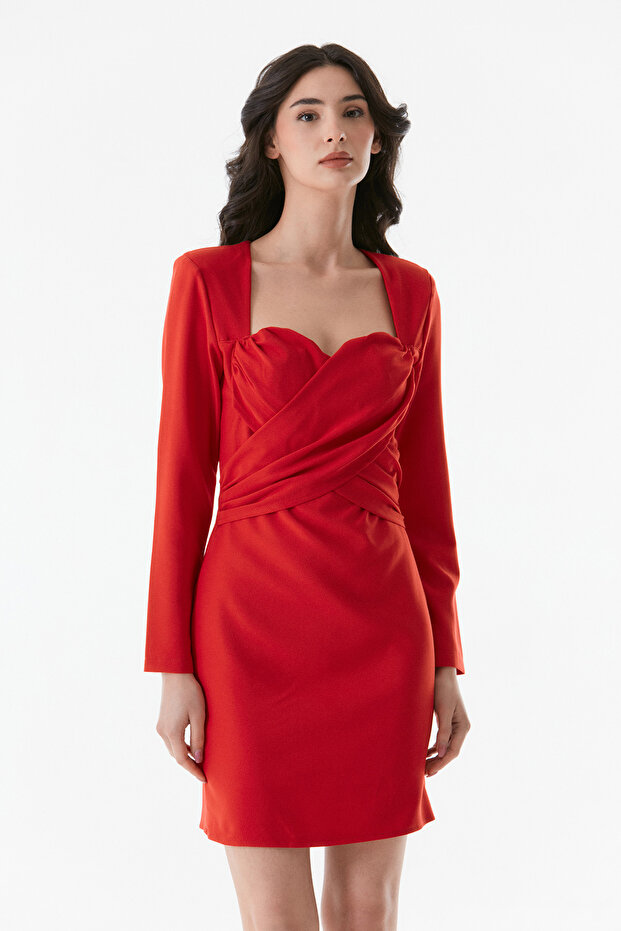 Basic Kalp Yaka Elbise - 3