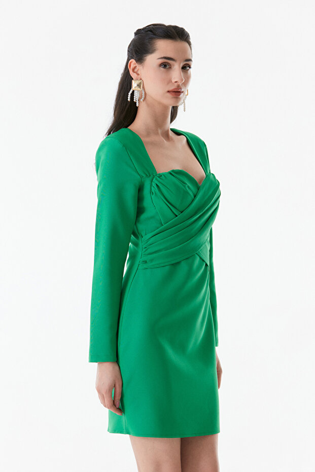 Basic Kalp Yaka Elbise - 4