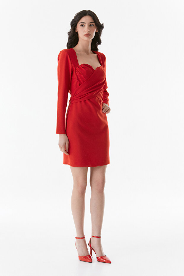 Basic Kalp Yaka Elbise - 4