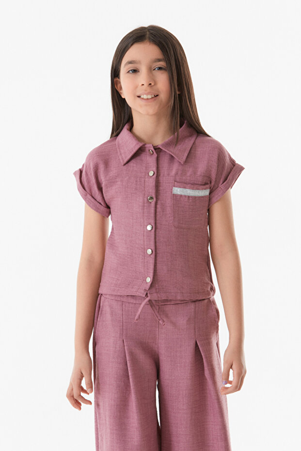 Pocket Detailed Buttoned Girls' Shirt