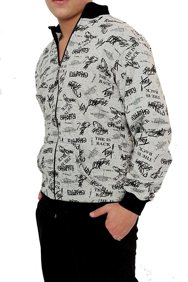 سويت شيرت رجالي رمادي بنمط مكتوب - 3