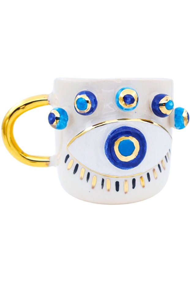 24 Carat Gold Embroidered, Evil Eye, 100% Handmade, Double Turkish Coffee Cup