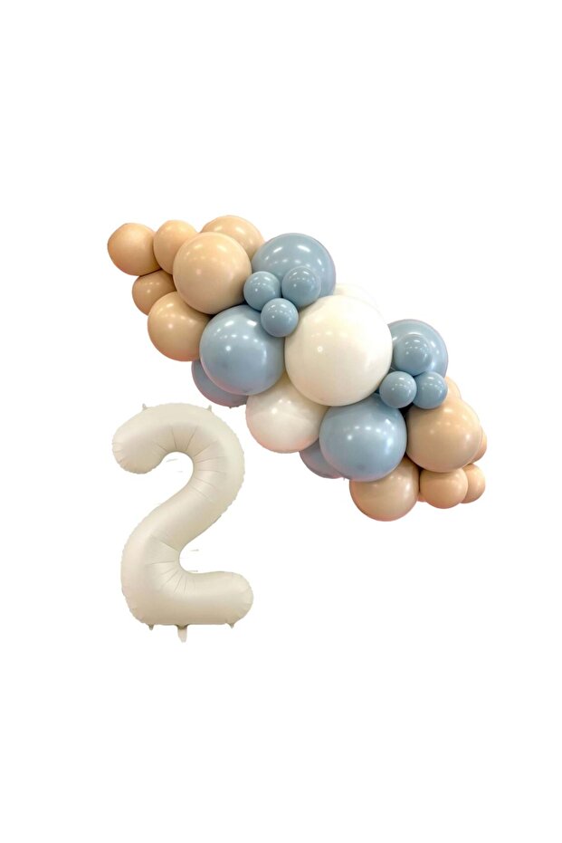 2 Year Old Birthday Set Storm Blue-White-Desert Sand 30 Pcs (Cream)