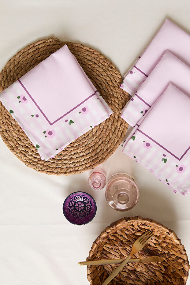 Ays Home 4-Piece Fabric Lilac Floral Napkin Set (4 Pcs)