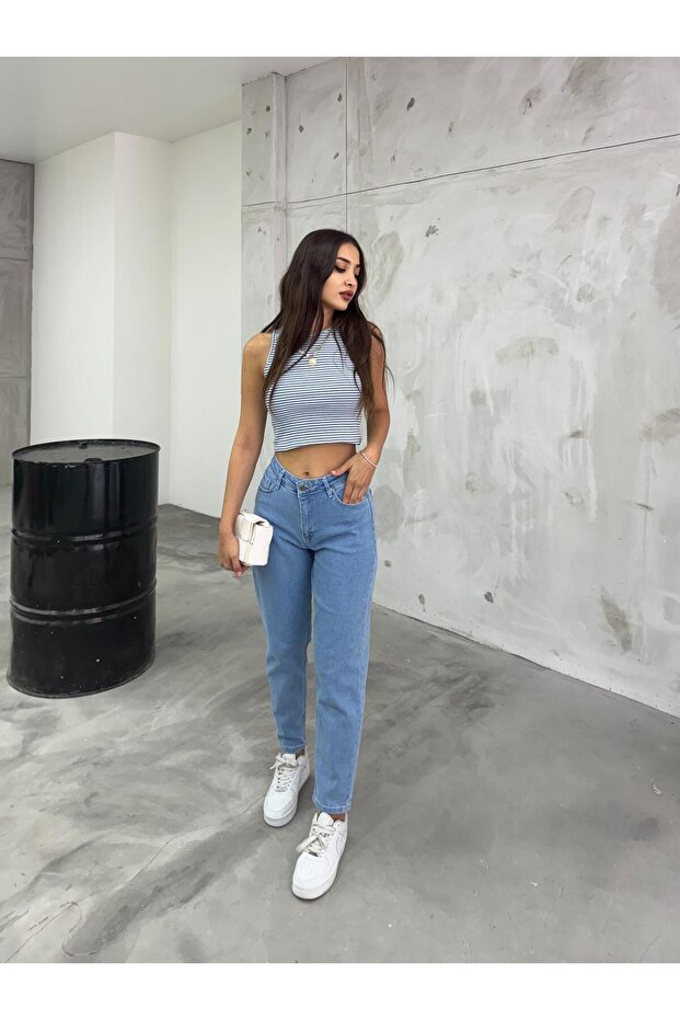 Jeansy damskie Mom Jeans z wysokim stanem i elastycznym/Lycra - 6
