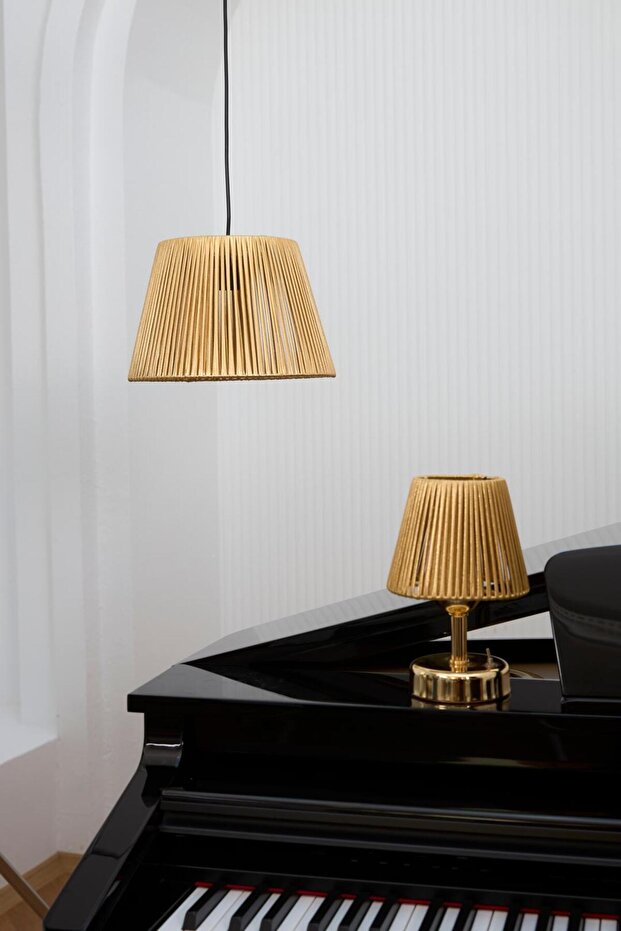 Modern Parlak Gold Deri Avize - 2