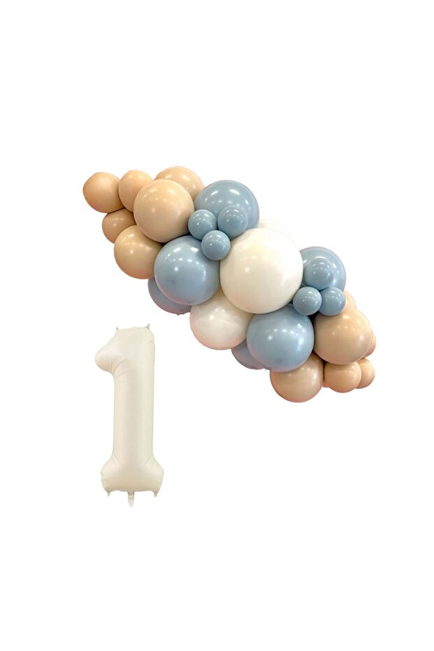 1 Year Old Birthday Set Storm Blue-White-Desert Sand 30 Pcs (Cream)