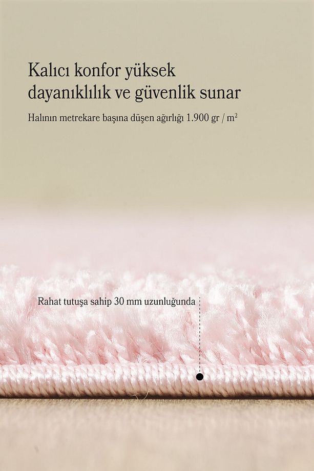 Modern Düz Desen Pembe Oturma Odası Halısı Salon Halısı Uzun Tüy Yumuşak Dokulu Kolay Bakım Yuvarlak - 4