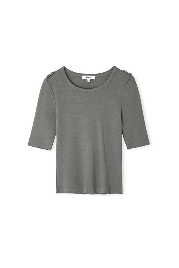 Düğmeli basic tişört - 3