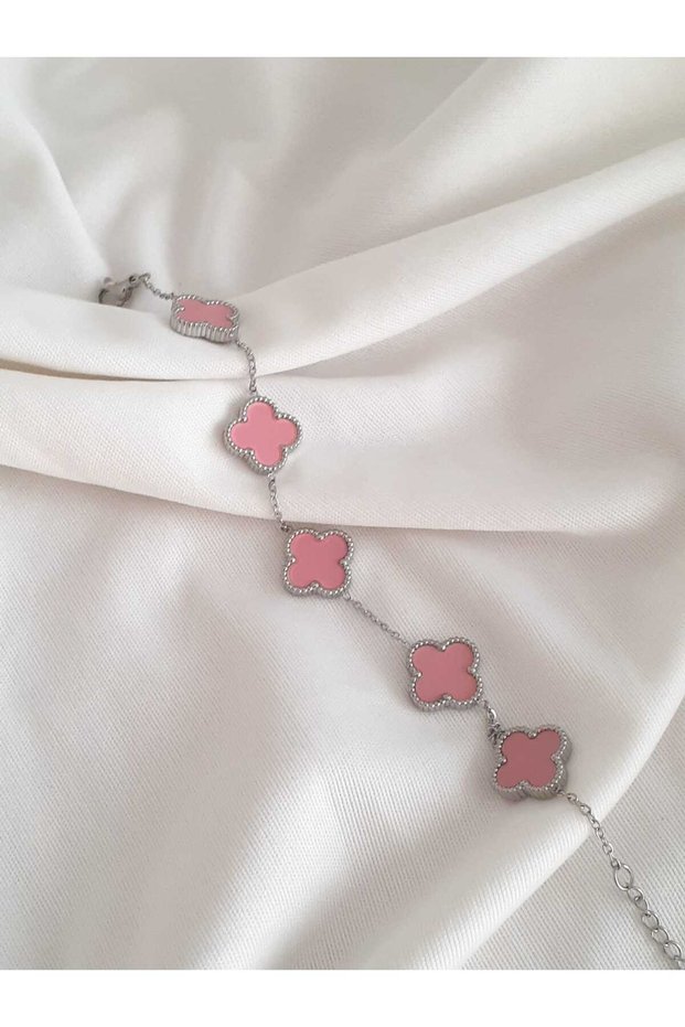 Steel Silver Pink Clover Bracelet