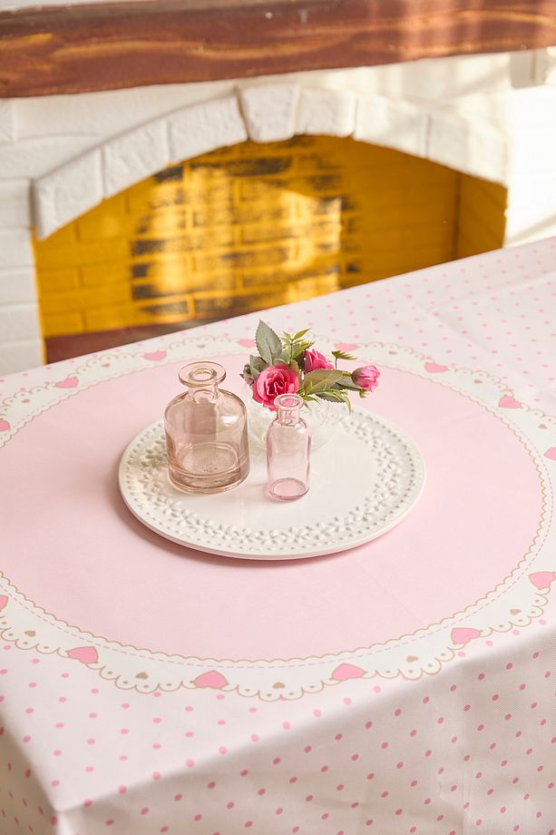 Ays Home Soft Pudra Çiçek Desenli  Mutfak Kare Masa Örtüsü - 2