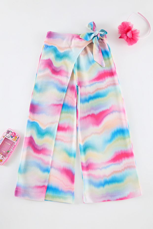Pembe Kız Çocuk Batik Desenli Geniş Paça/Flare Örme Pantolon TWOAW25PL00067 - 1