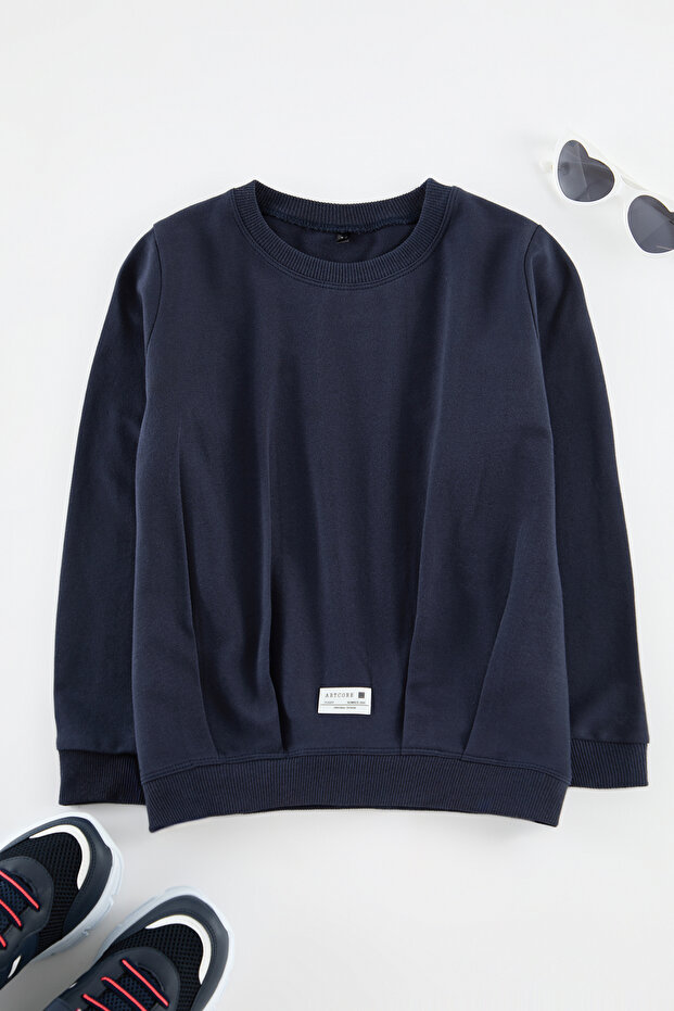Lacivert Erkek Çocuk  Düz Örme Sweatshirt TKDAW25SW00030 - 1