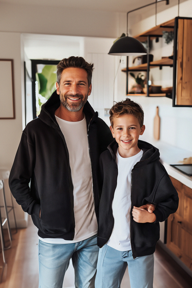 Black Male Child Father-Son Plain Knitted Mini Me Sweatshirt Tkdaw25Sw00057