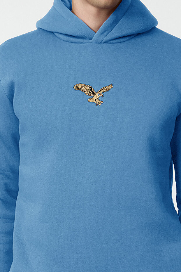 Mavi Regular/Normal Kesim Hayvan Nakışlı İçi Polarlı Kapüşonlu Sweatshirt TMNAW25SW00094 - 4