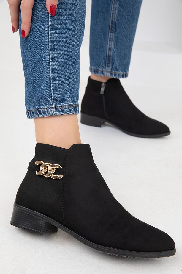 Siyah Süet Kadın Bot & Bootie 16536 - 3