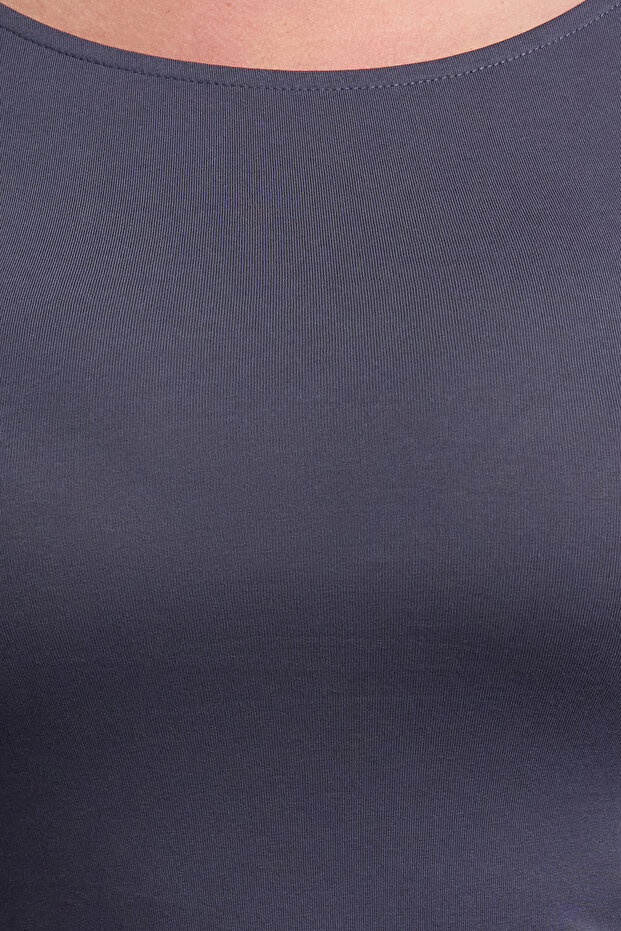 Nagy méretű szürke pamut póló - hosszú ujjú, alakformáló TBBAW25BF00000 - 4