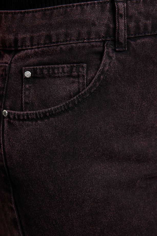 Bordo Yüksek Bel Geniş Paça Büyük Beden Wide Leg Jeans TBBSS24CJ00053 - 4