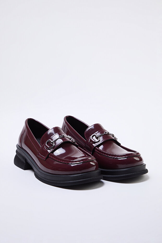 Bordo Tokalı Rugan Kalın Taban Kadın Loafer Ayakkabı TAKAW25LA00000 - 1
